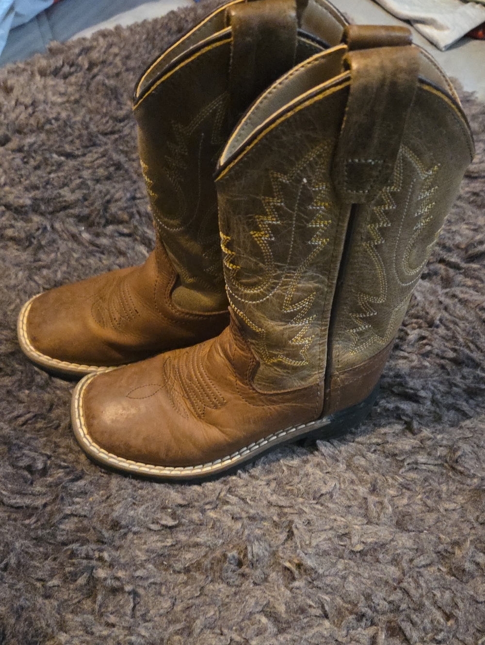 Kids Brown With Green CODY JAMES Leather Western Cowboy Boots